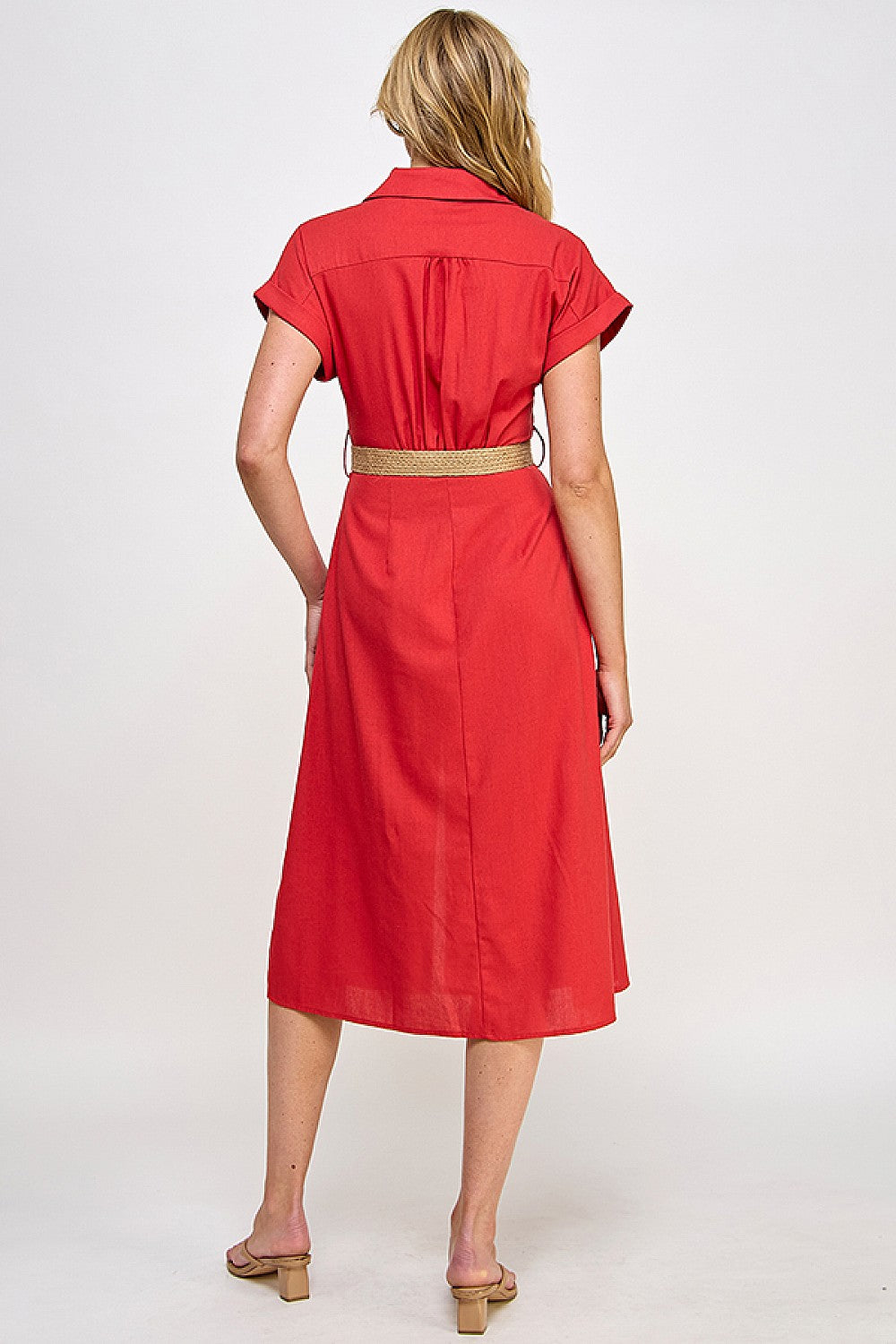 Tomato Red Belted Mini Shirt Dress