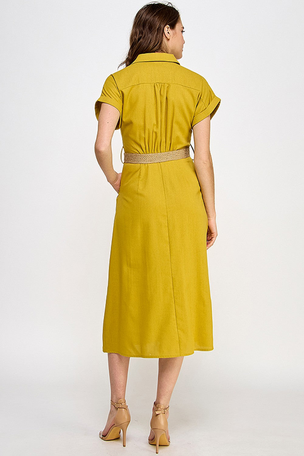 Mango Gold Belted Mini Shirt Dress