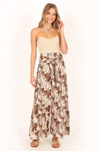 Brown Smocked Waist Long Pants with Belt