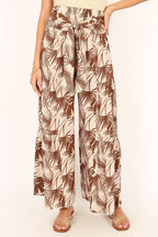 Brown Smocked Waist Long Pants with Belt