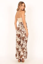 Brown Smocked Waist Long Pants with Belt